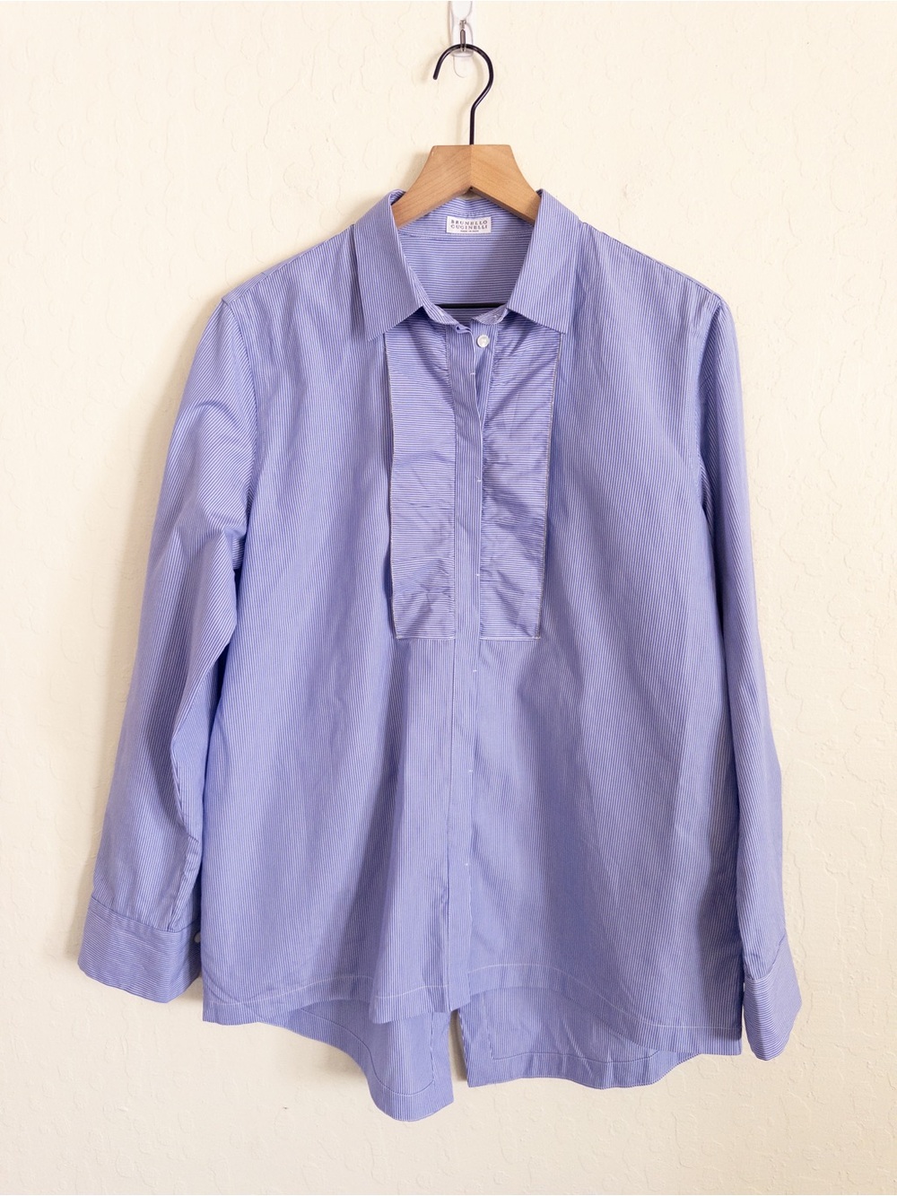 Brunello Cucinelli 100% Cotton Pinstripe Long Sleeve Button Down Shirt XXL Blue